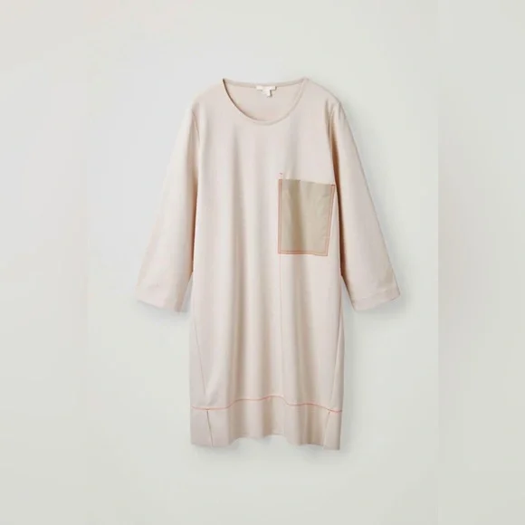 COS contrast stitch dress Light Beige with Orange Stitching Size Extra Small - Picture 10 of 16